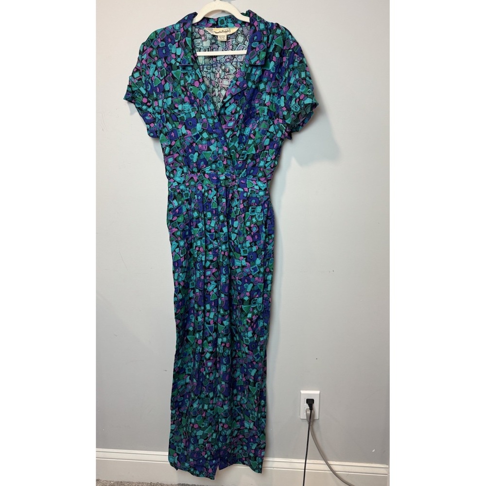 Vintage Diane von Furstenberg Women's Short Sleeve Jumpsuit Sz 14 Colorful Artsy